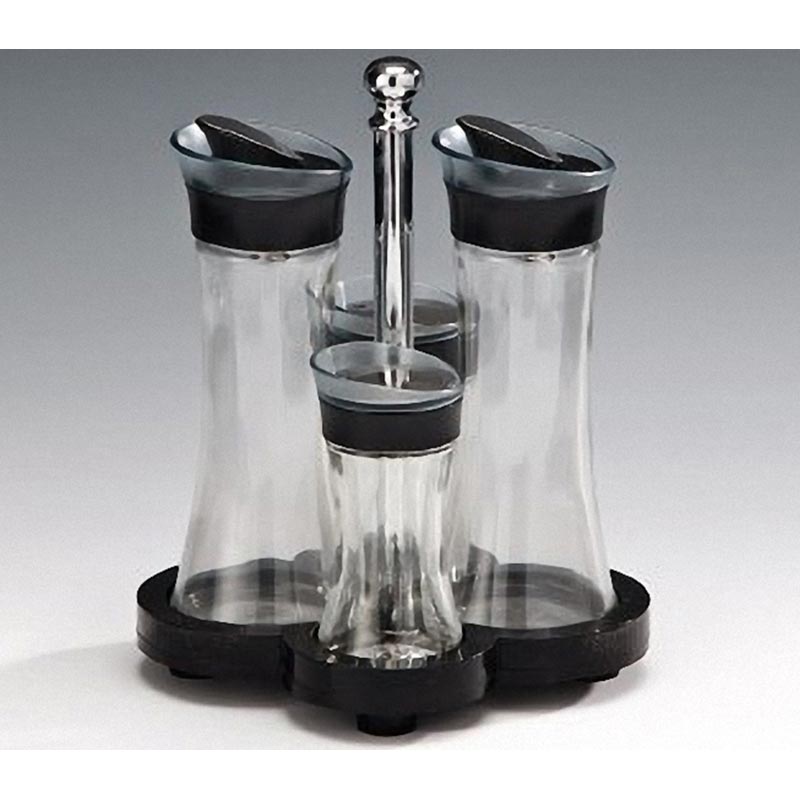 Zicco 8414 Lux Standlı Yağlık Sirkelik Tuzluk Biberlik Takımı, 4'lü, 150 cl, Siyah