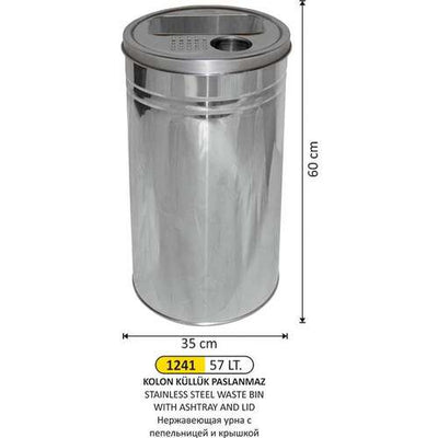 Arı Metal 1241 Küllüklü Çöp Kovası Kapaklı Paslanmaz 57 Litre