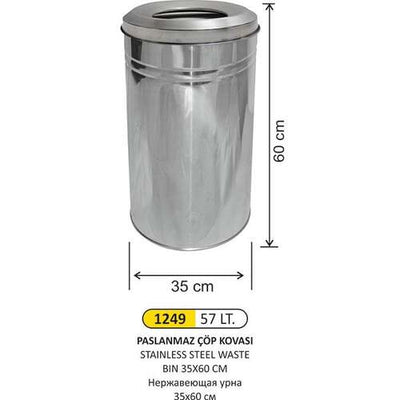 Arı Metal 1249 Çöp Kovası Paslanmaz 57 Litre