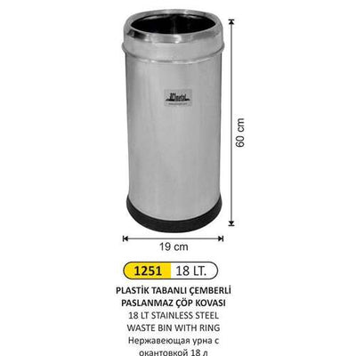 Arı Metal 1251 Çöp Kovası Çemberli Paslanmaz 18 Litre