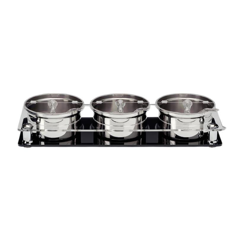 Zicco ZCP-667 Polikarbon Kapaklı Çelik Altılı Sosluk Reçellik Standı, 3'lü, 17.5x49 cm