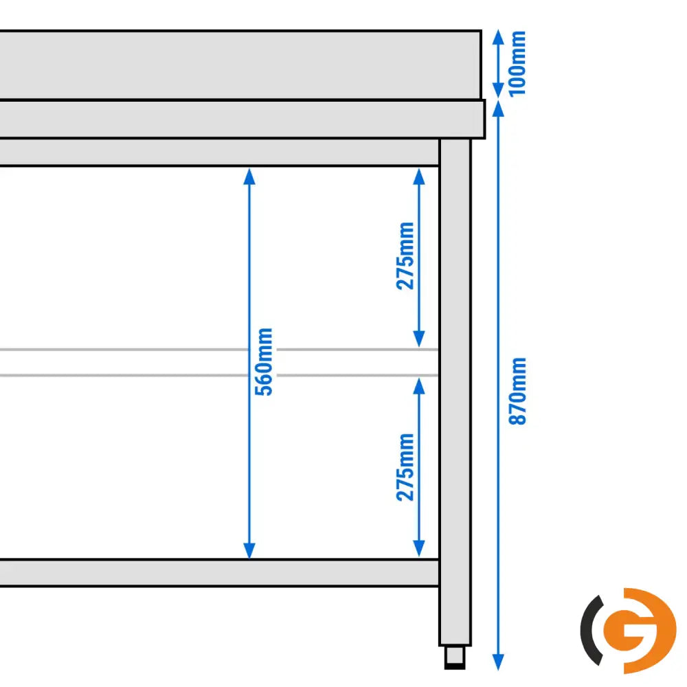 Galleyz Paslanmaz Çelik Çalışma Tezgahı - PREMIUM- 2000x600mm - Sırtlı alt raflı