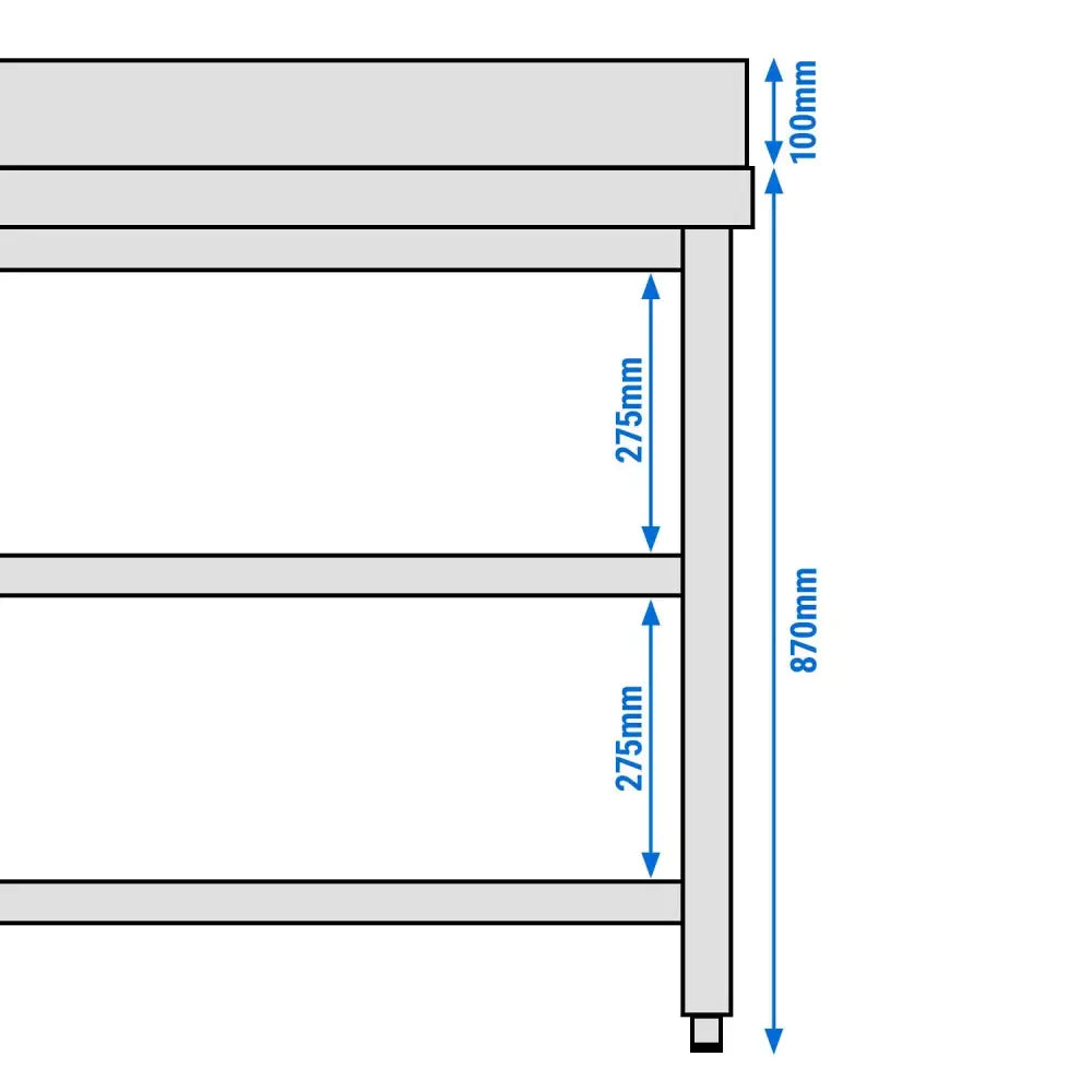Galleyz Paslanmaz Çelik Çalışma Tezgahı PREMIUM- 800x700mm - Alt Raflı Sırtlı Ara Raflı