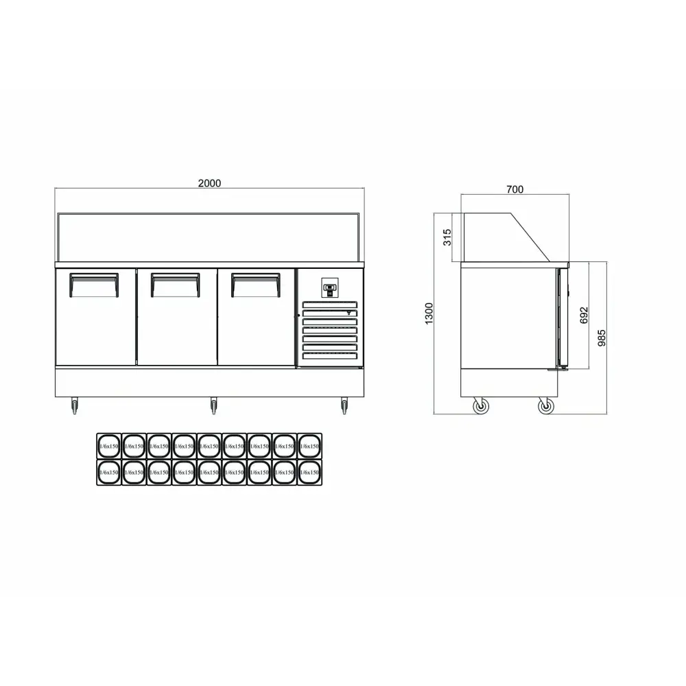 Krep & Sandviç Buzdolabı - 3 Kapılı - 200x70x133 Cm