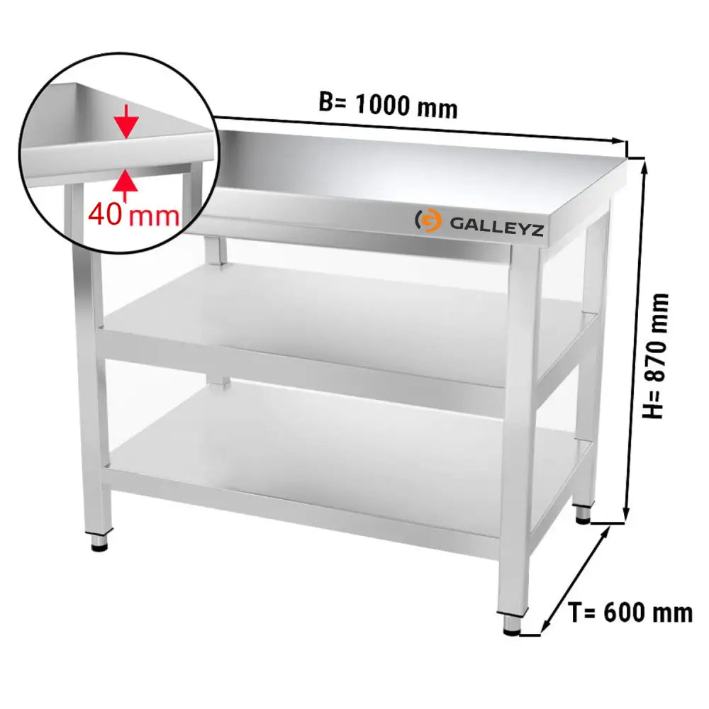 Paslanmaz Çelik Çalışma Tezgahı PREMIUM - 1000x600mm - Alt ve Ara Raflı