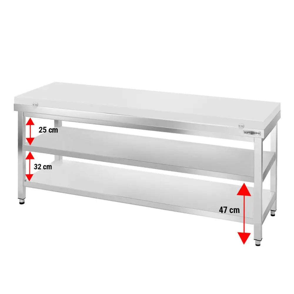 Paslanmaz Çelik Çalışma Tezgahı PREMIUM - 2000x700mm - Kesme plakası dahil sırtsız alt raflı