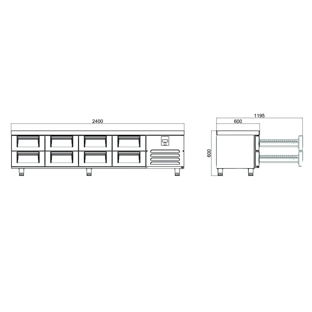 Pişirici Altı Buzdolabı - 8 Çekmeceli - 240x70x60 Cm