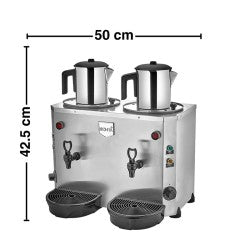 Remta DE15 Jumbo Çay Makinesi, 2 Demlikli, 9+9 L, Elektrikli, Gri