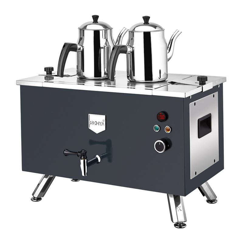 Remta EP02-L Çift Cidarlı 2 Demlikli Çay Makinesi, 20 L, Elektrikli, Siyah