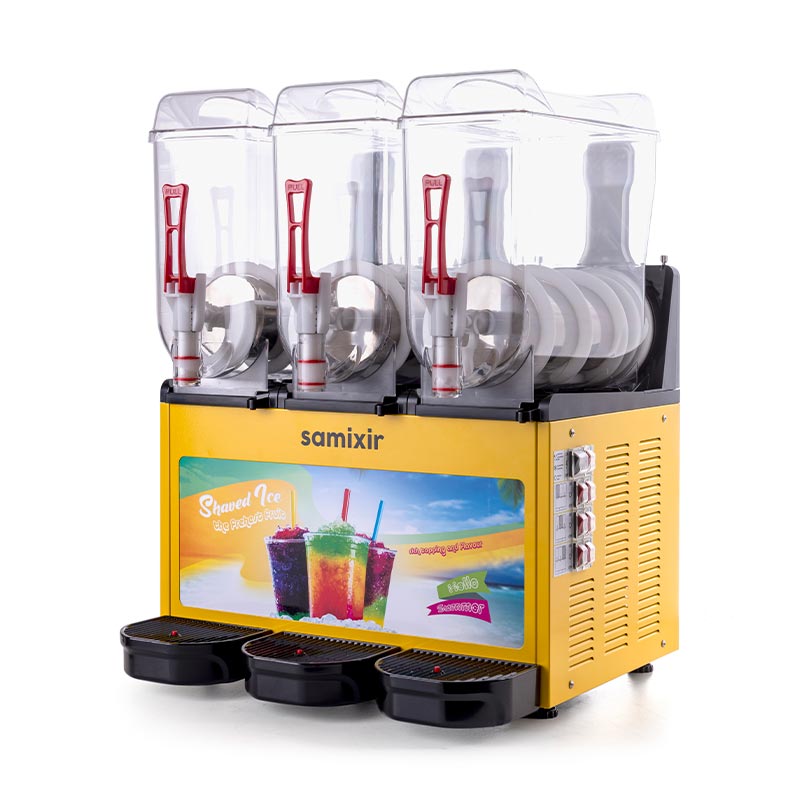Samixir SLUSH36 Allure Triple Ice Slush Granita Milkshake ve Soğuk Meyve Suyu Dispenseri, 12+12+12 L, Sarı