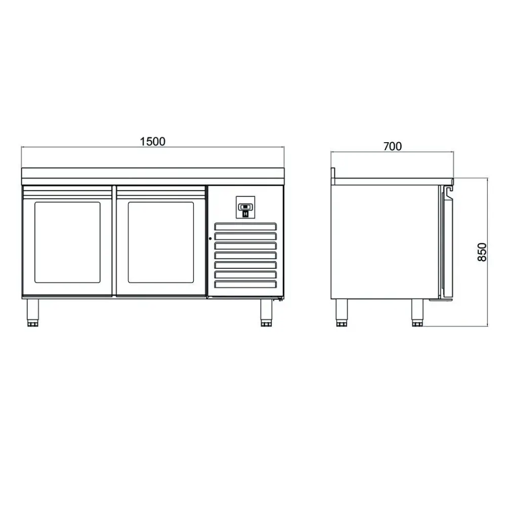 Tezgah Tip Buzdolabı - 2 Cam Kapılı - 150x70x85 Cm
