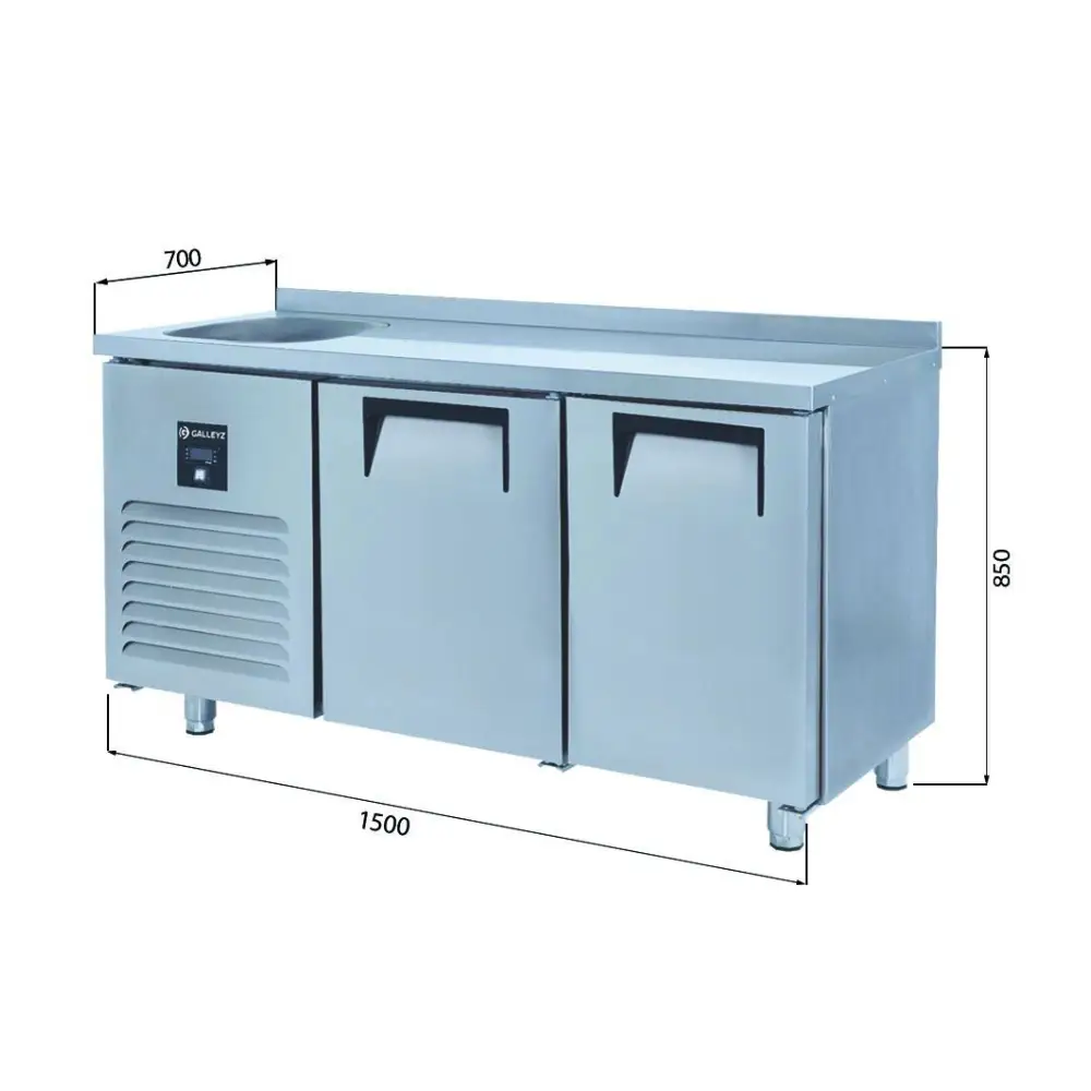 Tezgah Tip Buzdolabı - 2 Kapılı - Sol Evye & Motor - 150x70x85 Cm