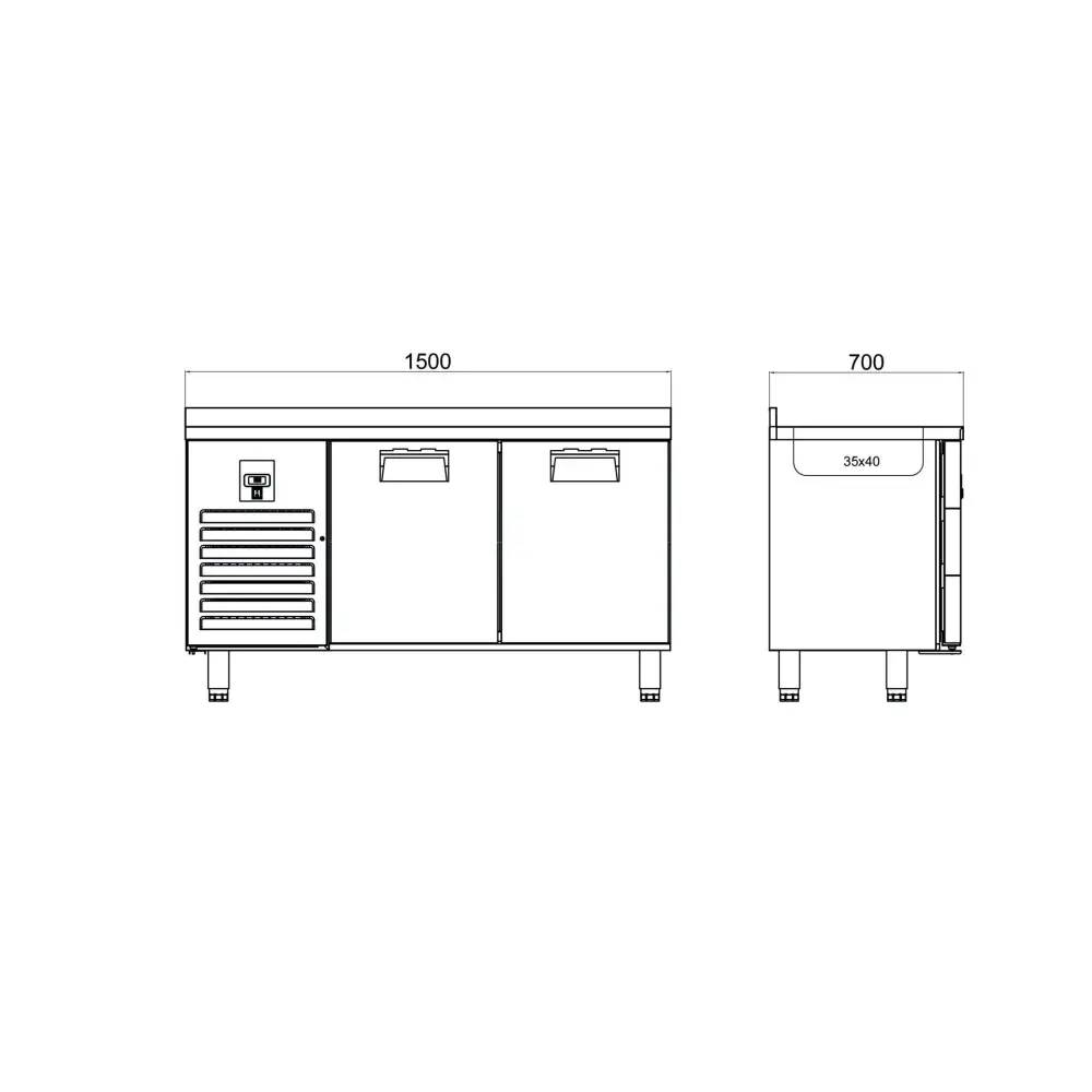 Tezgah Tip Buzdolabı - 2 Kapılı - Sol Evye & Motor - 150x70x85 Cm