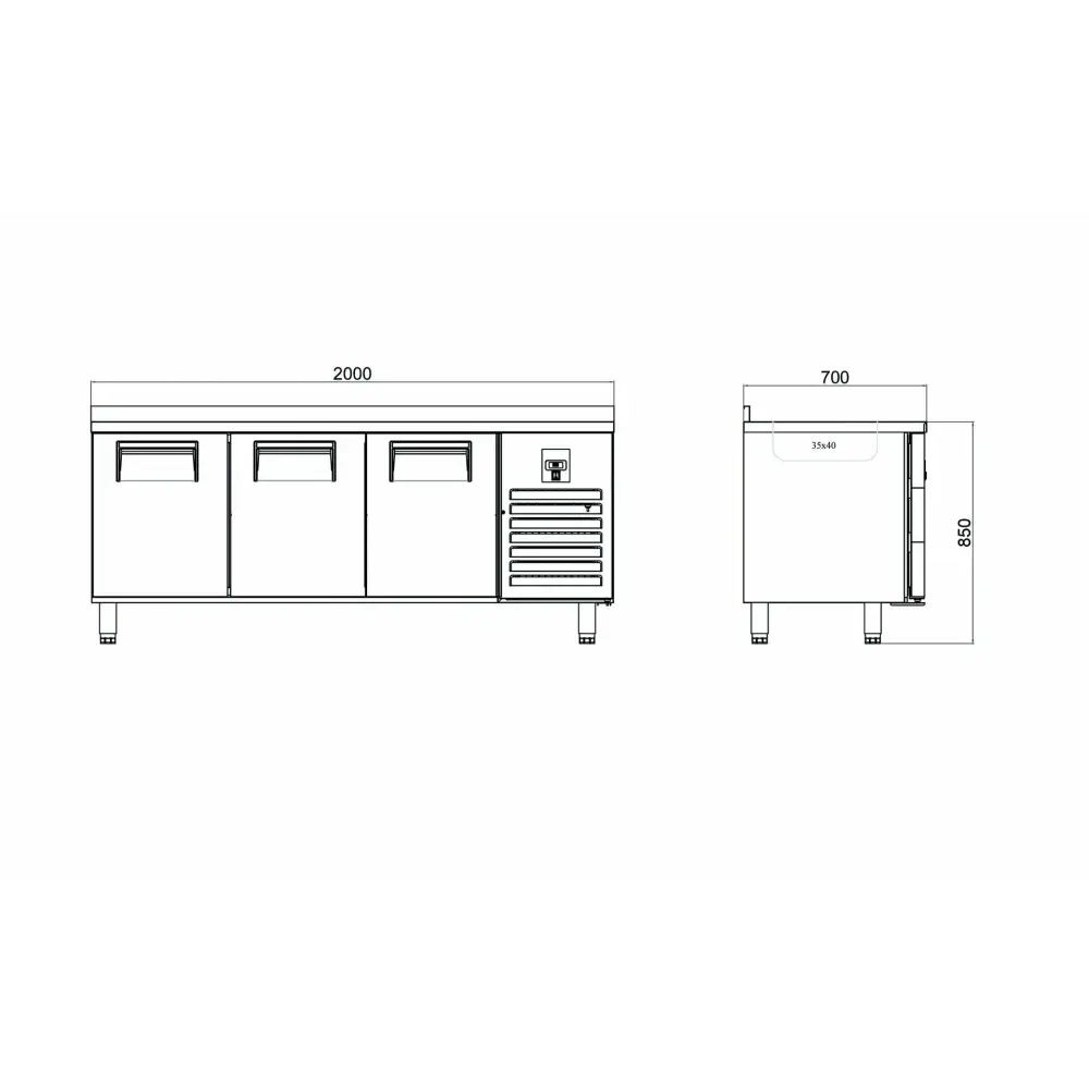 Tezgah Tip Buzdolabı - 3 Kapılı - Sağ Evye & Motor - 200x70x85 Cm