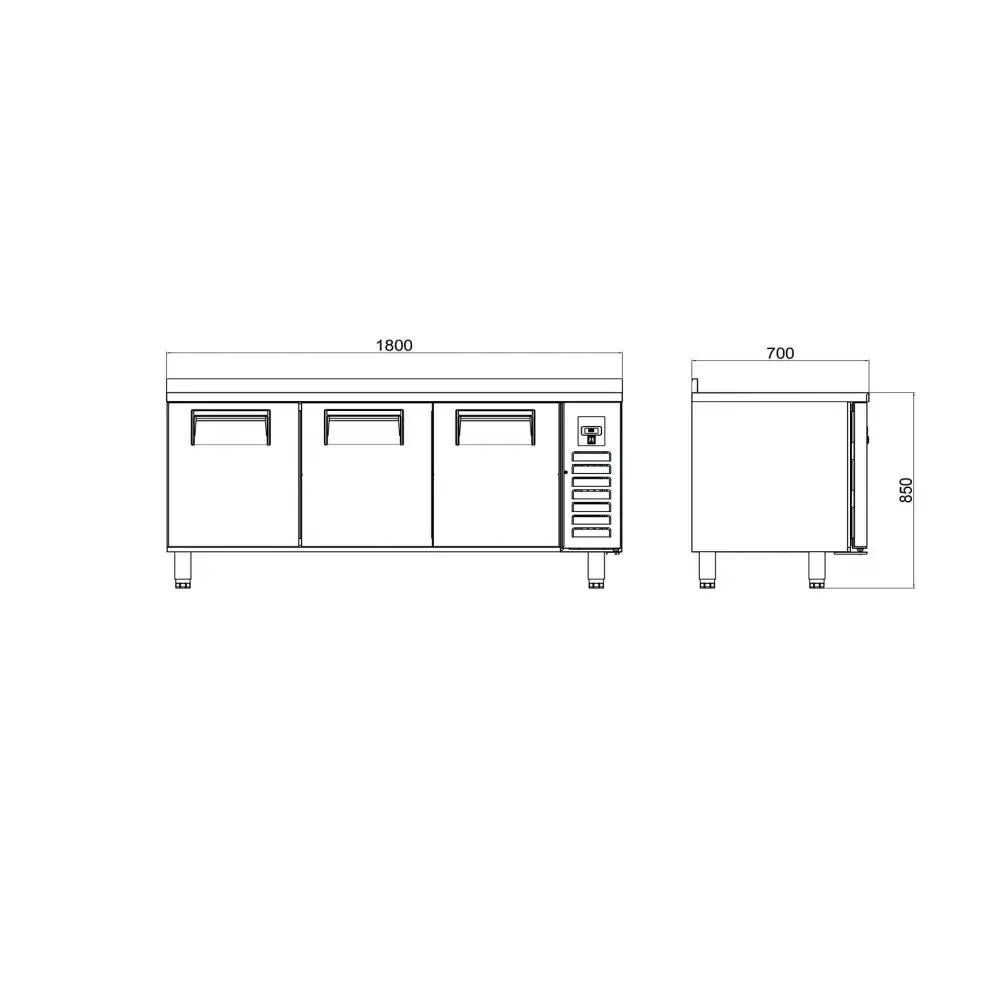 Tezgah Tip Slim Buzdolabı - 3 Kapılı - 180x70x85 Cm