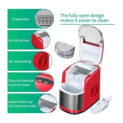 Vosco VSCB-12B Hazneli Ev Tipi Parmak Buz Makinesi, 12 kg/gün Kapasiteli, Kırmızı