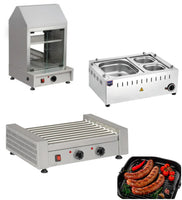 Sausage grills, bread and chip warmers