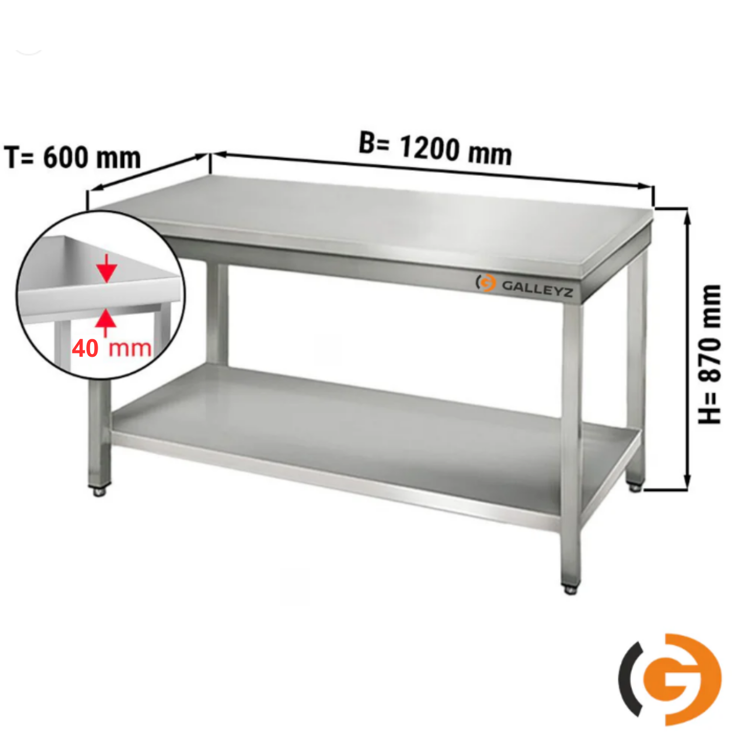 Stainless Steel Work Bench ECO - 1200x600mm - Backless with lower shelf