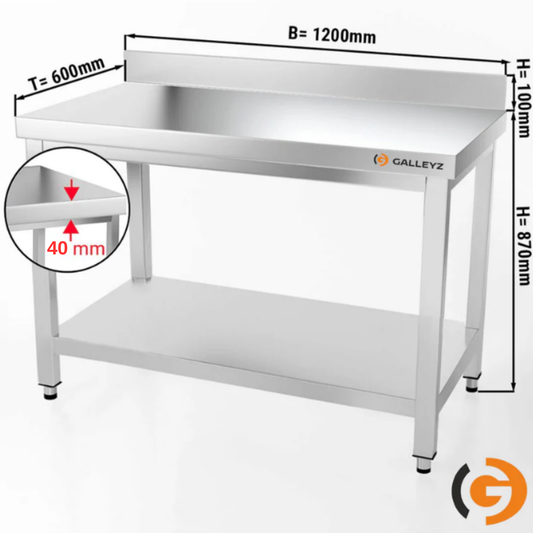 Stainless Steel Work Bench - PREMIUM - 1200x600mm - With Lower Shelf