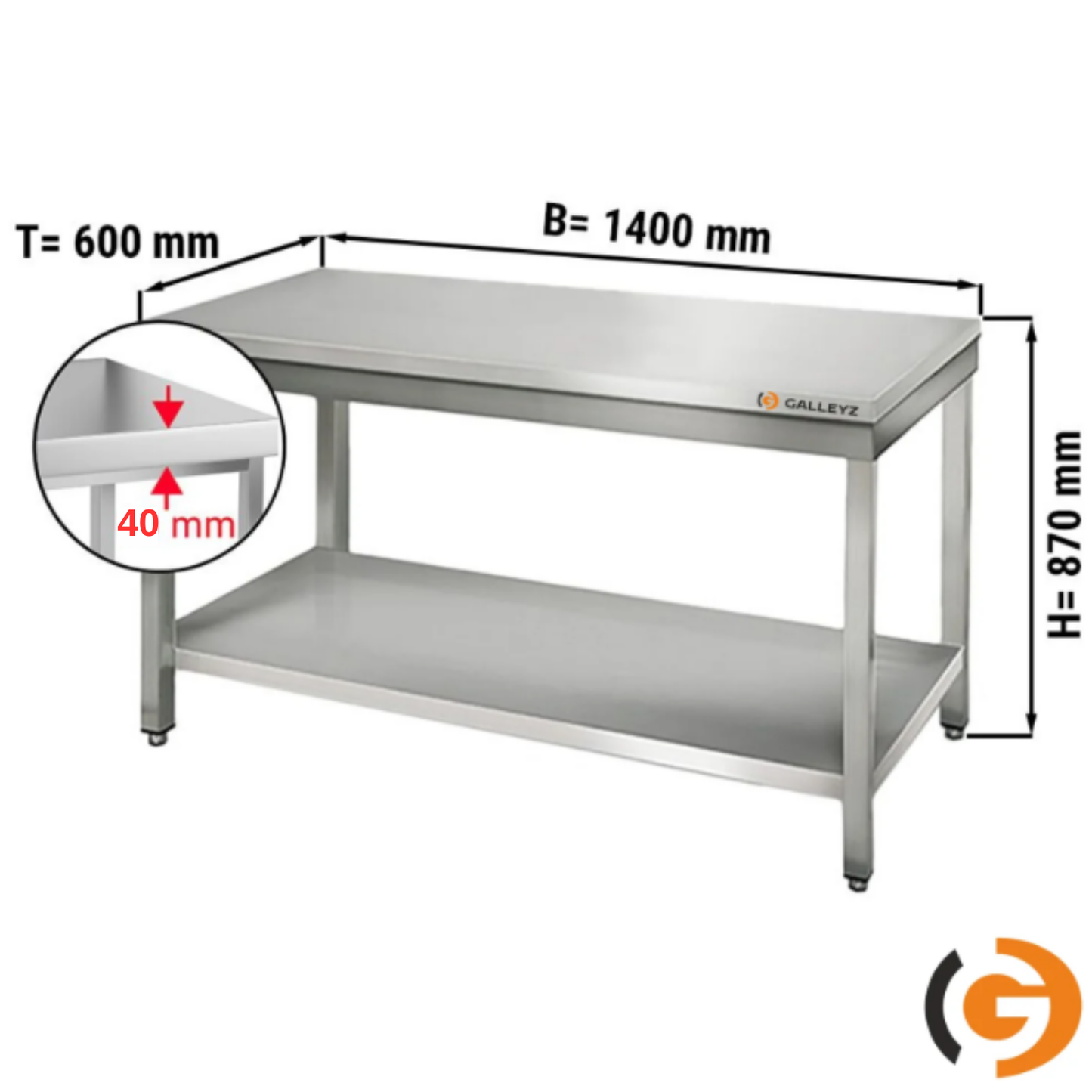 Stainless Steel Work Bench ECO - 1400x600mm - Backless with lower shelf 