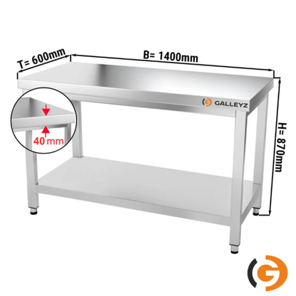 Stainless Steel Work Bench - PREMIUM - 1400x600mm - Backless with lower shelf 