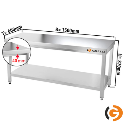 Stainless Steel Work Bench - PREMIUM - 1500x600mm - Backless with lower shelf 