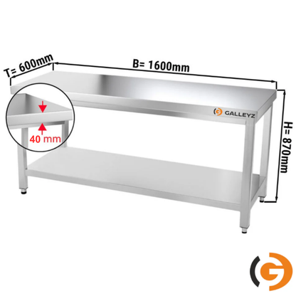 Stainless Steel Work Bench - PREMIUM - 1600x600mm - Backless with lower shelf