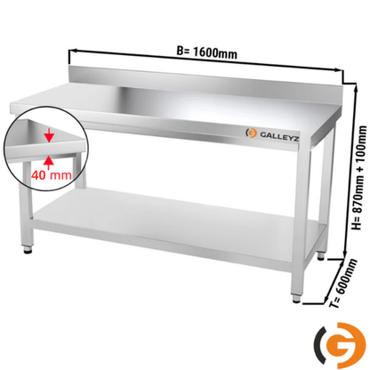 Stainless Steel Work Bench - PREMIUM - 1600x600mm - Backless with lower shelf