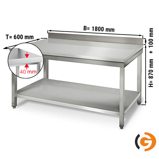 Paslanmaz Çelik Çalışma Tezgahı - ECO -1800x600mm - sırtlı alt raflı