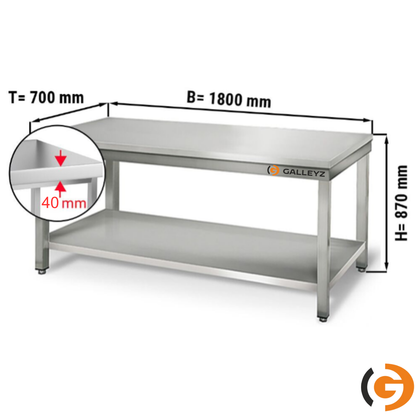 Paslanmaz çelik çalışma tezgahı ECO - 1800x700mm - alt raflı, sırtsız