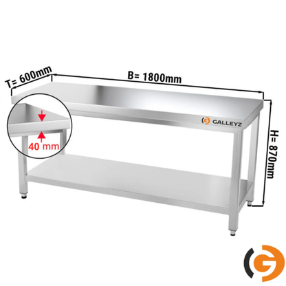 Stainless Steel Work Bench - PREMIUM - 1800x600mm - Backless with lower shelf