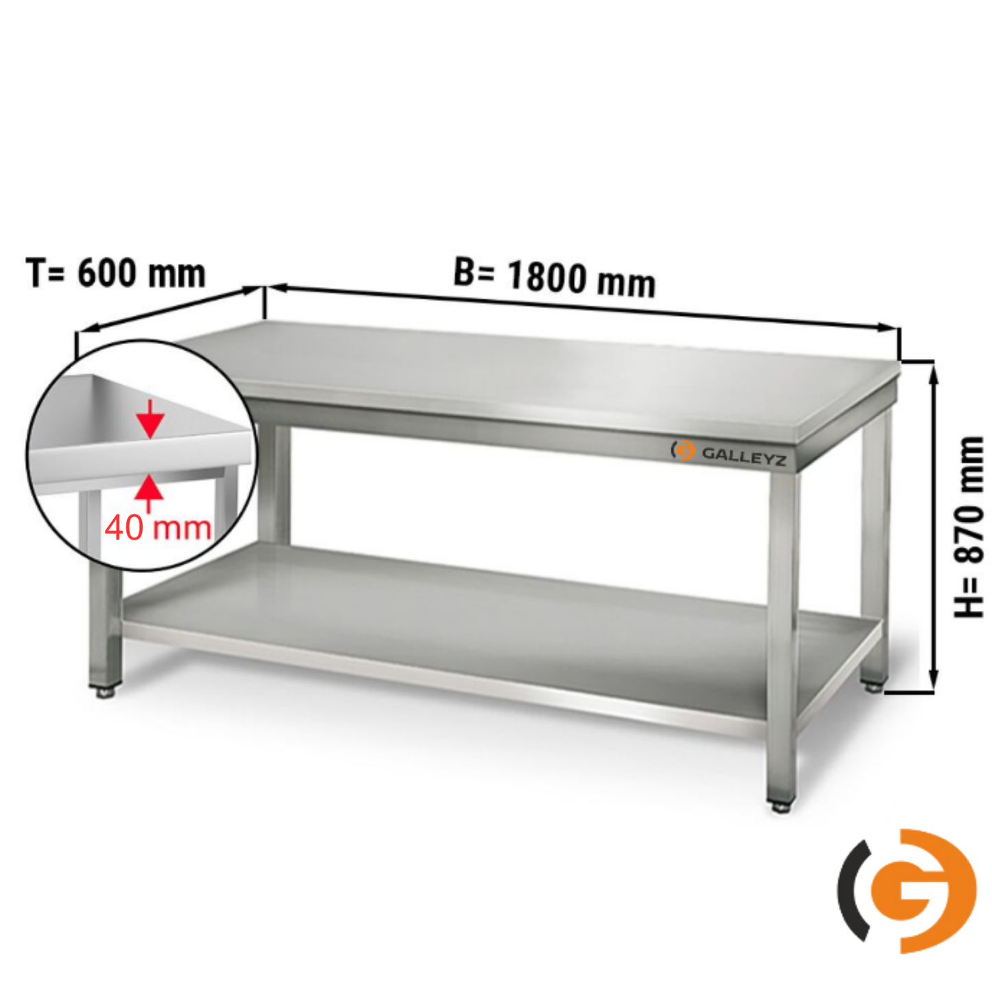 Stainless Steel Work Bench ECO - 1800x600mm - Backless with lower shelf