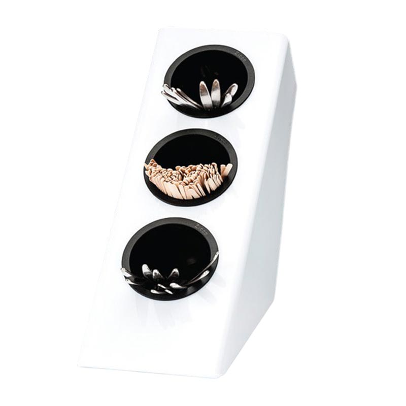 Zicco ZCP-644 Polikarbon Kahve-Çay Kaşığı Standı, 3 Gözlü, 27x14.5 cm, Beyaz