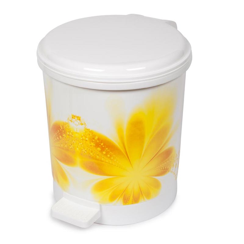 Bora Plastik Pedallı Çöp Kovası, Çiçek Desenli, No: 1, 6 L