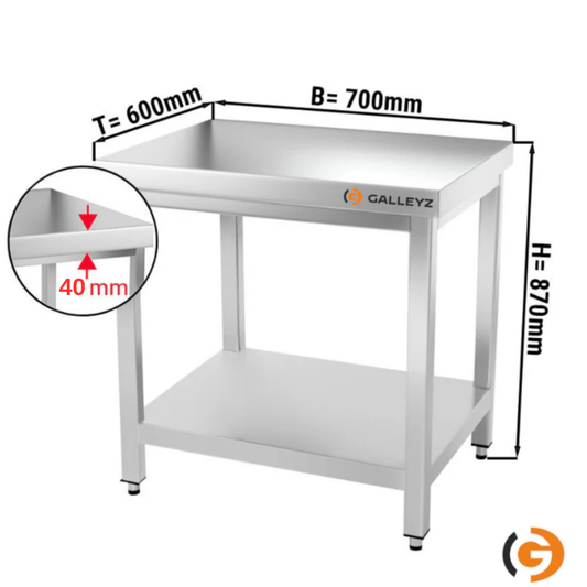 Work Bench - Stainless Steel PREMIUM - 700x600mm - With Lower Shelf, Without Backrest