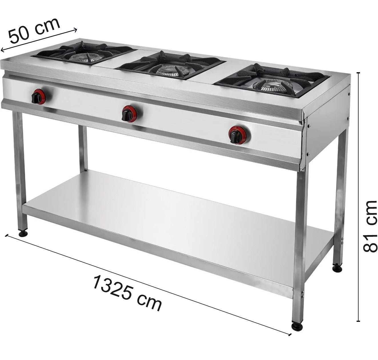 3-Burner Gas Restaurant Stove with Base Shelf