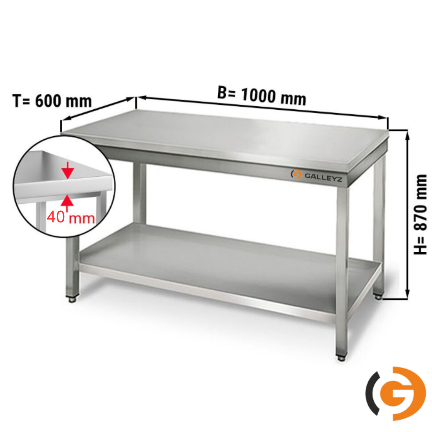 Work Bench - Stainless Steel - ECO - 1000x600mm - With Lower Shelf, Without Backrest