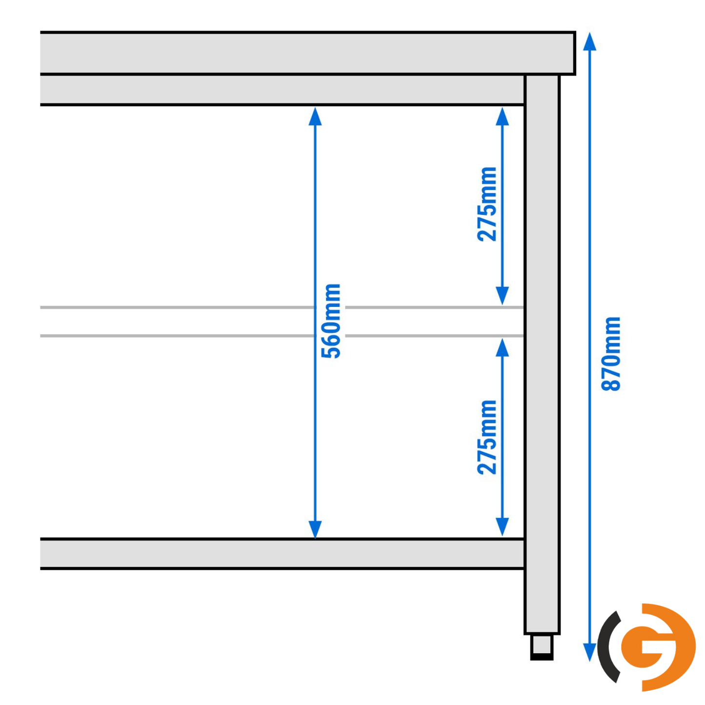 Çalışma Tezgahı - Paslanmaz Çelik PREMIUM - 800x600mm - Alt Raflı, Sırtsız