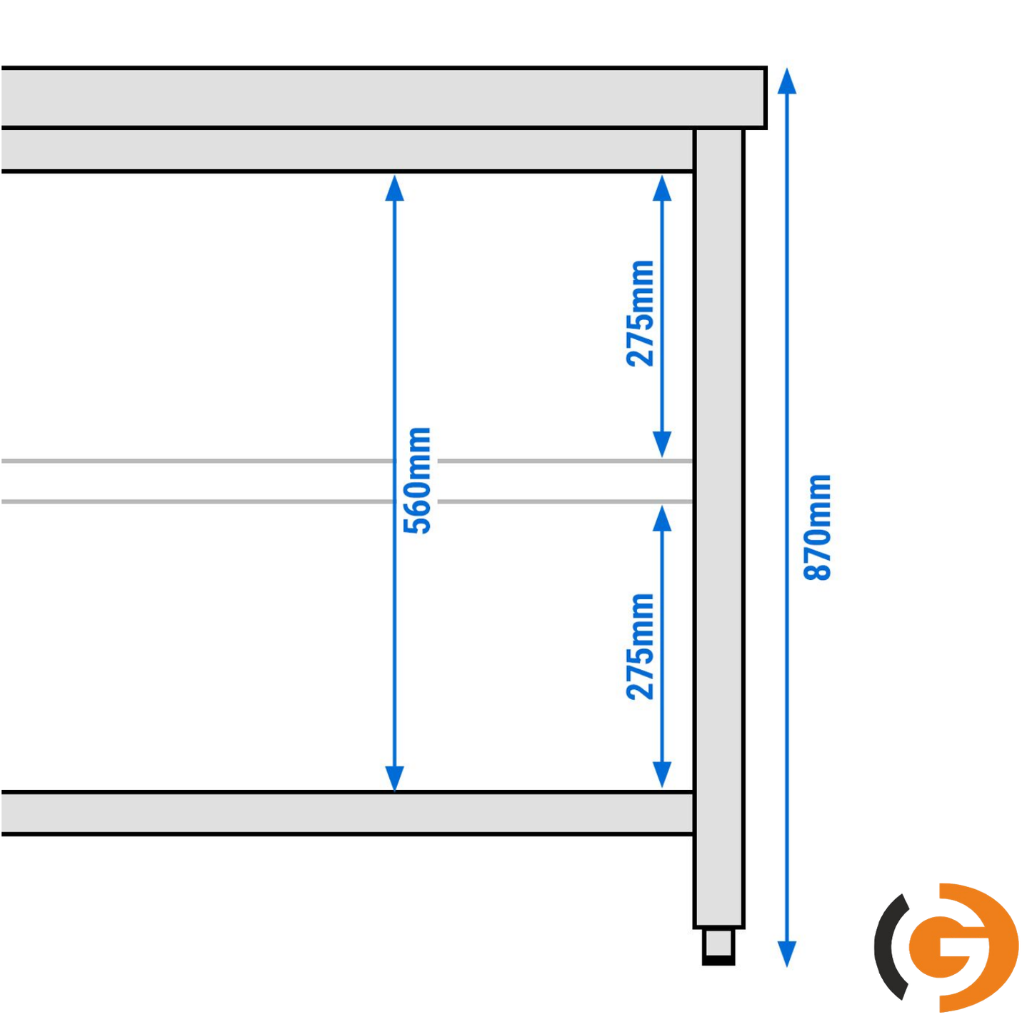 Paslanmaz Çelik Çalışma Tezgahı - PREMIUM- 1000x600mm - Sırtsız alt raflı