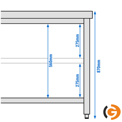 Stainless Steel Work Bench - PREMIUM - 1400x600mm - Backless with lower shelf 