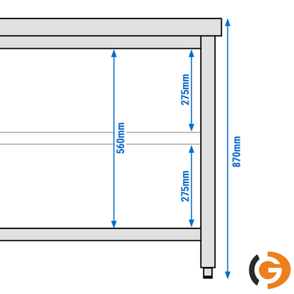 Stainless Steel Work Bench - PREMIUM - 1600x600mm - Backless with lower shelf