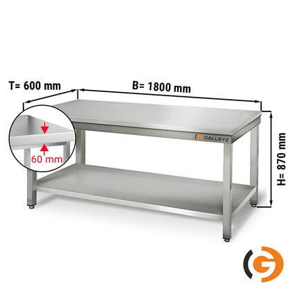 Stainless Steel Work Bench ECO - 1800x600mm - Backless with lower shelf