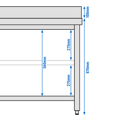 Çalışma Tezgahı - Paslanmaz Çelik PREMIUM - 700x700mm - Alt Raflı ve Sırtlı