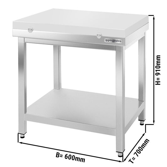 Paslanmaz Çelik Çalışma Tezgahı PREMIUM - 600x700mm - Kesme plakası dahil, sırtsız alt raflı