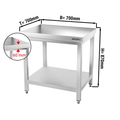 Çalışma Tezgahı - Paslanmaz Çelik PREMIUM - 700x700mm - Alt Raflı, Sırtsız