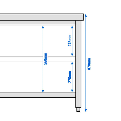 Çalışma Tezgahı - Paslanmaz Çelik PREMIUM - 700x700mm - Alt Raflı, Sırtsız