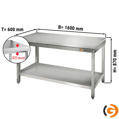 Stainless Steel Work Bench ECO - 1600x600mm - Backless with lower shelf