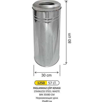 Arı Metal 1250 Çöp Kovası Paslanmaz 57 Litre