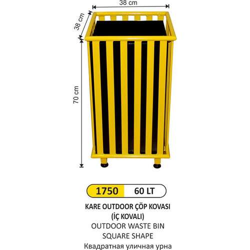 Arı Metal 1750 Outdoor Çöp Kovası Kare 60 Litre
