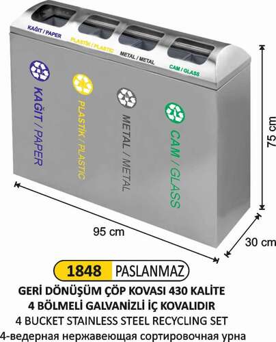 Arı Metal 1848 Geri Dönüşüm Çöp Kovası 4 Lü Paslanmaz